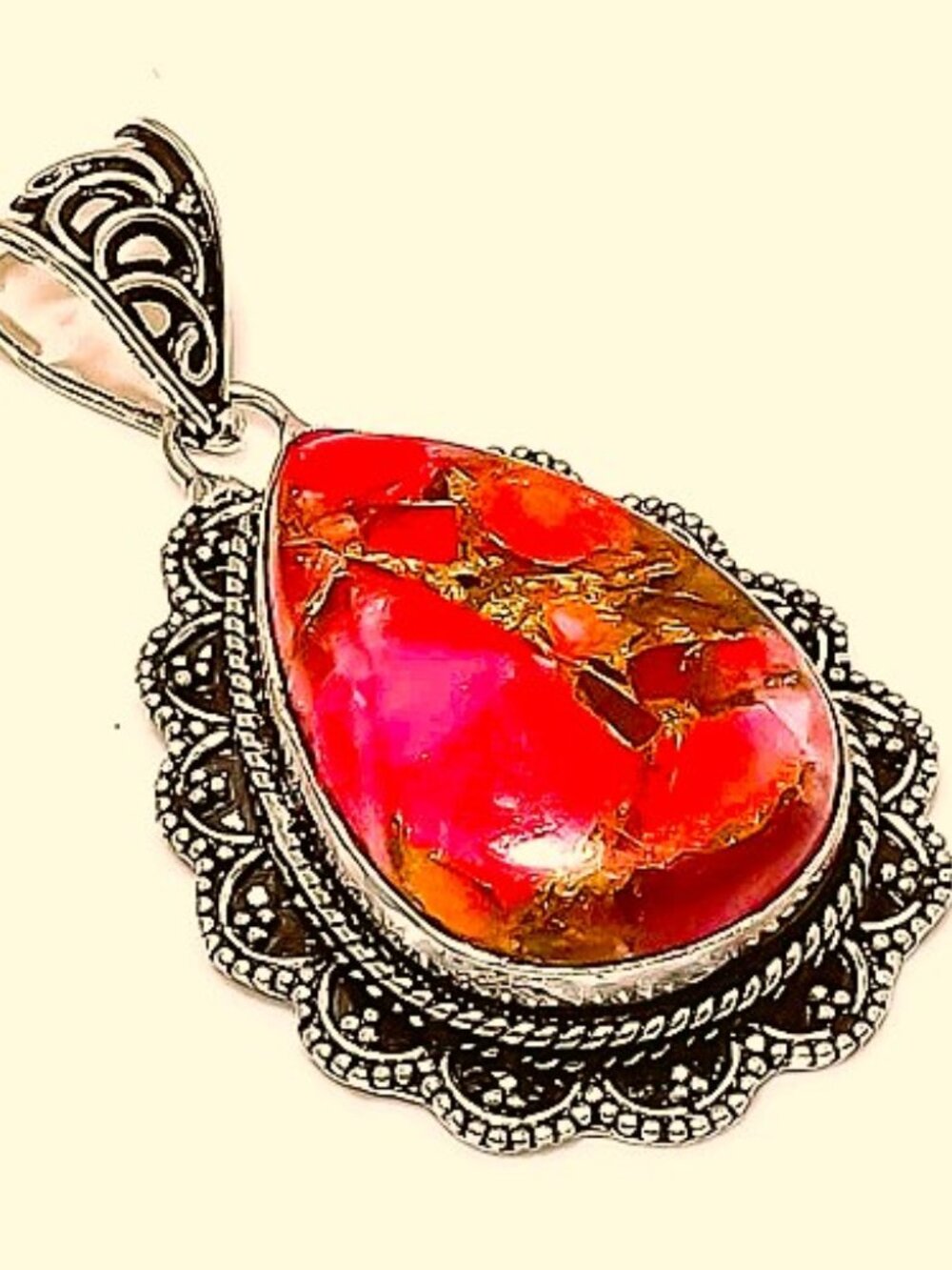 Pink Dahlia Turquoise Gemstone Sterling Silver Pendant